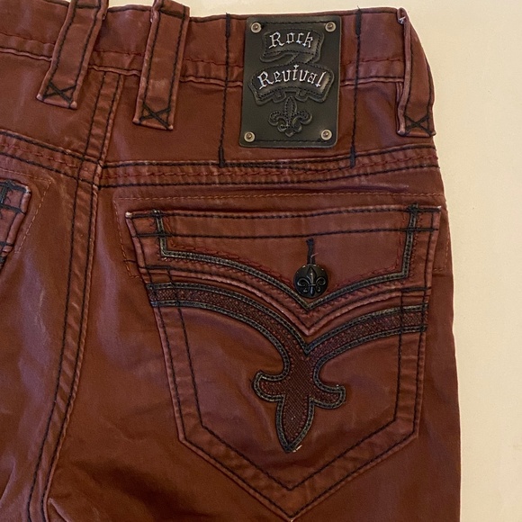 Rock Revival Distressed Dark Red/ Burgundy Denim Jeans, Men's Size 29/30 - Picture 4 of 7